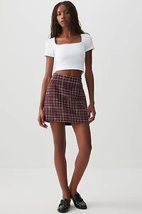 Ardene Mini Tweed Skirt in Burgundy | Size | Polyester
