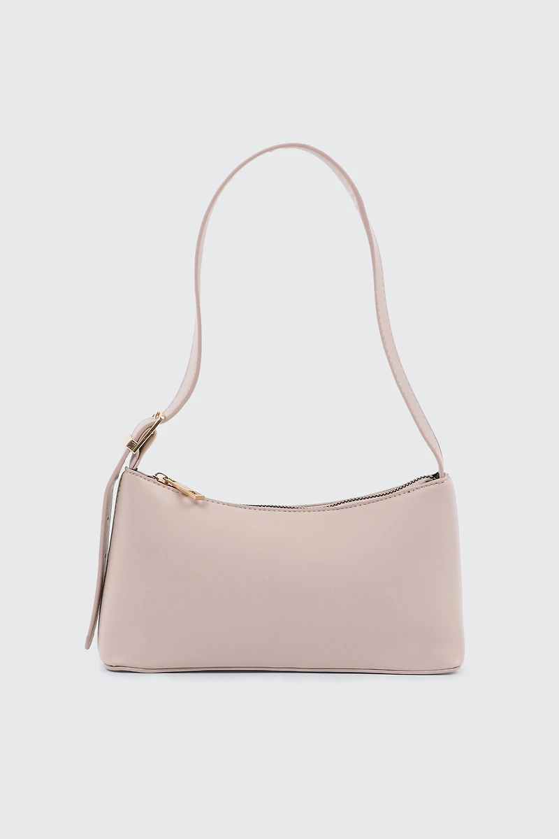 Ardene Baguette Bag with Adjustable Strap in Beige | Faux Leather/Polyester/Faux Suede