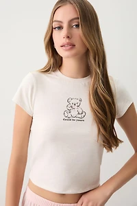 Ardene Graphic PJ Top in Beige | Size Large | Cotton/Elastane | Eco-Conscious