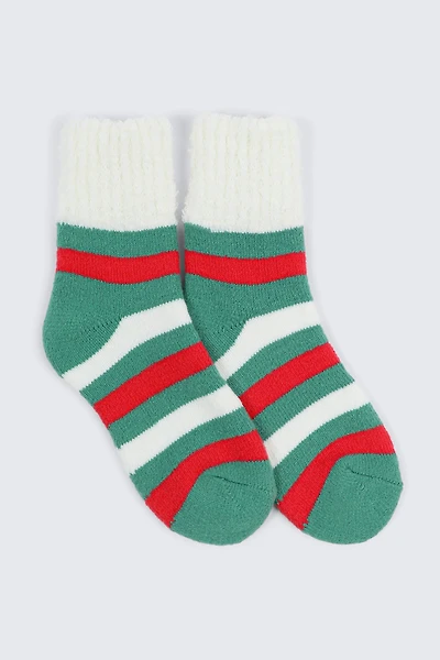 Ardene Striped Cozy Socks in Medium Green | Polyester/Spandex