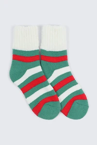 Ardene Striped Cozy Socks in Medium Green | Polyester/Spandex