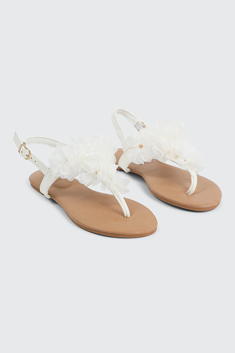 Sandales à bride V et fleurs 3D