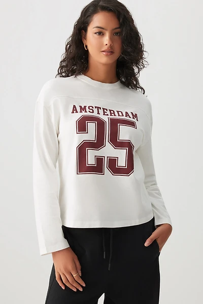 Ardene Washed Oversized Sports T-Shirt in White | Size | 100% Cotton