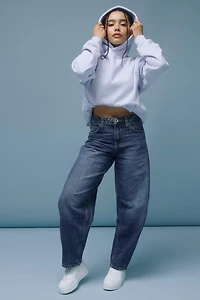 Ardene The Indie High Rise Barrel Jean in Dark Blue | Size | 100% Cotton