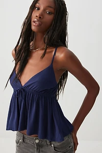 Ardene Plunge Babydoll Tank Top in Dark Blue | Size | Rayon/Spandex