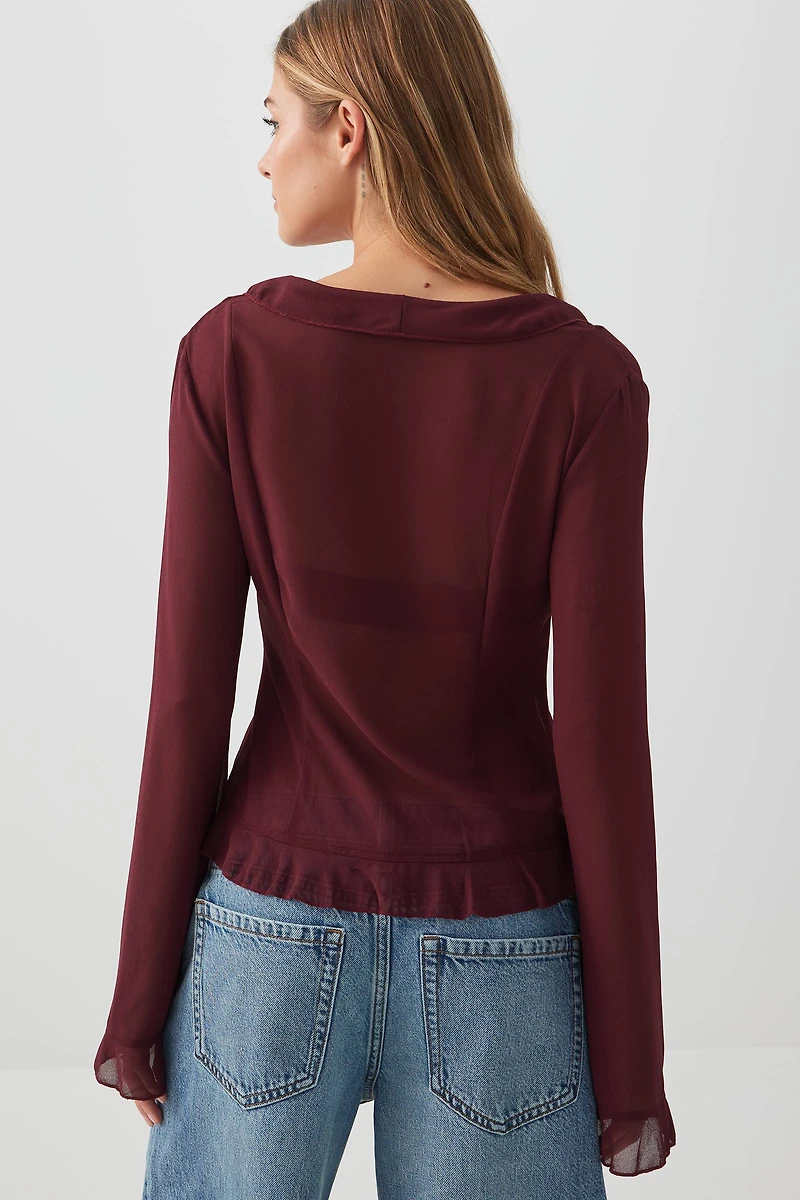 Blouse à manches longues et volants en mousseline