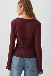 Blouse à manches longues et volants en mousseline