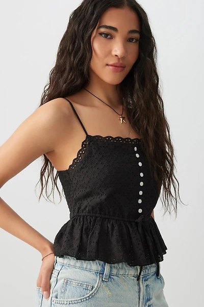 Ardene Button Front Eyelet Tank Top in | Size | 100% Cotton