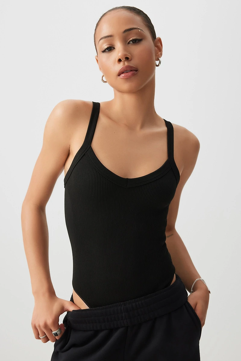 Ardene Seamless V-Neck Bodysuit in Ash Black | Size | Polyester/Nylon/Elastane | Eco-Conscious