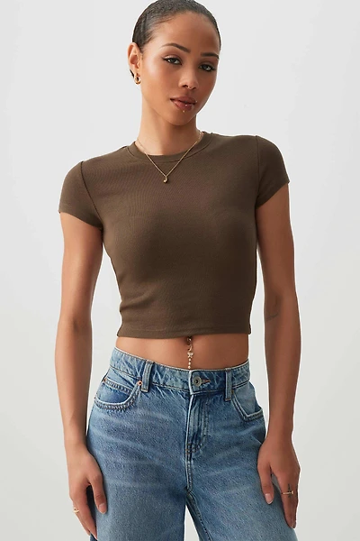 Ardene Ultra Crop Fitted T-Shirt in | Size | Cotton/Elastane