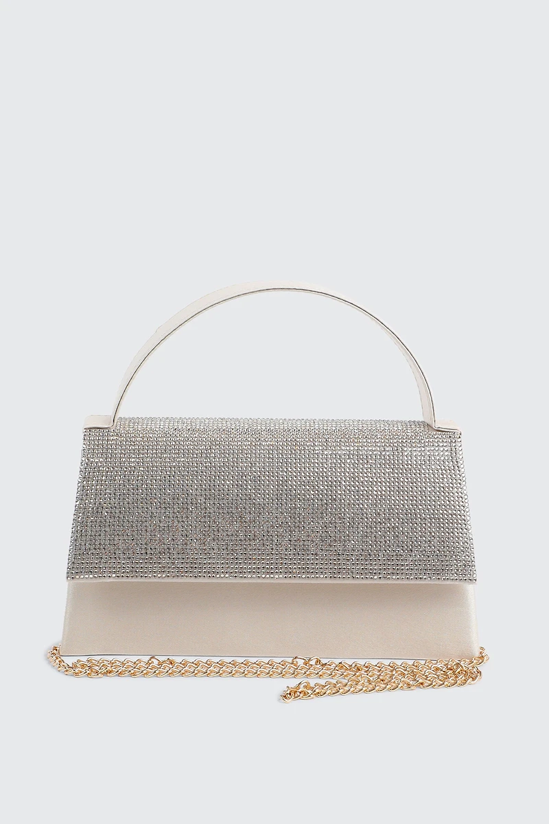 Ardene Rhinestone Flap Evening bag in Gold | Polyester