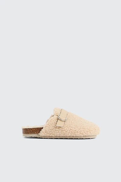 Ardene Kids Clogs with Buckle Detail in Beige | Size | Faux Suede