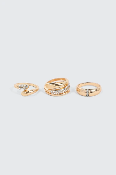 Ardene 3-Pack Pave Rings in Gold | Size