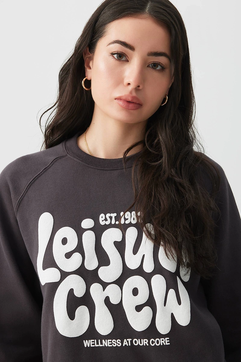 Ardene Teddy Bear Raglan Sweatshirt in Dark Grey | Size Medium | Polyester/Cotton | Fleece-Lined