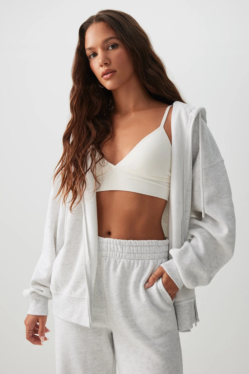 Ardene MADESOFT Fleece Oversized Zip Up Hoodie in Mushroom | Size | Polyester/Cotton | Eco-Conscious