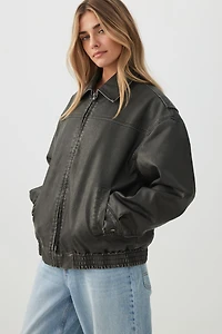 Ardene Faux Leather Bomber Jacket in Black | Size | Faux Leather/Polyester