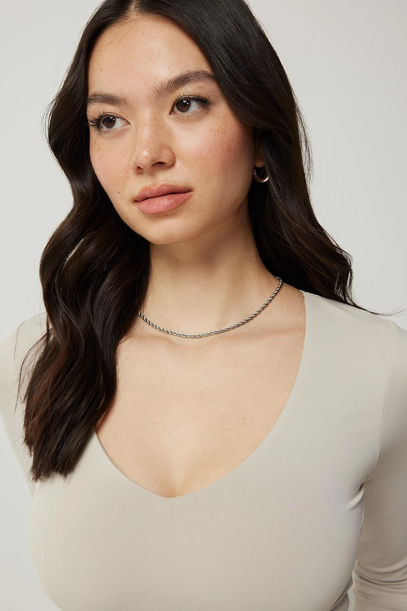 T-shirt col V à manches longues Contour