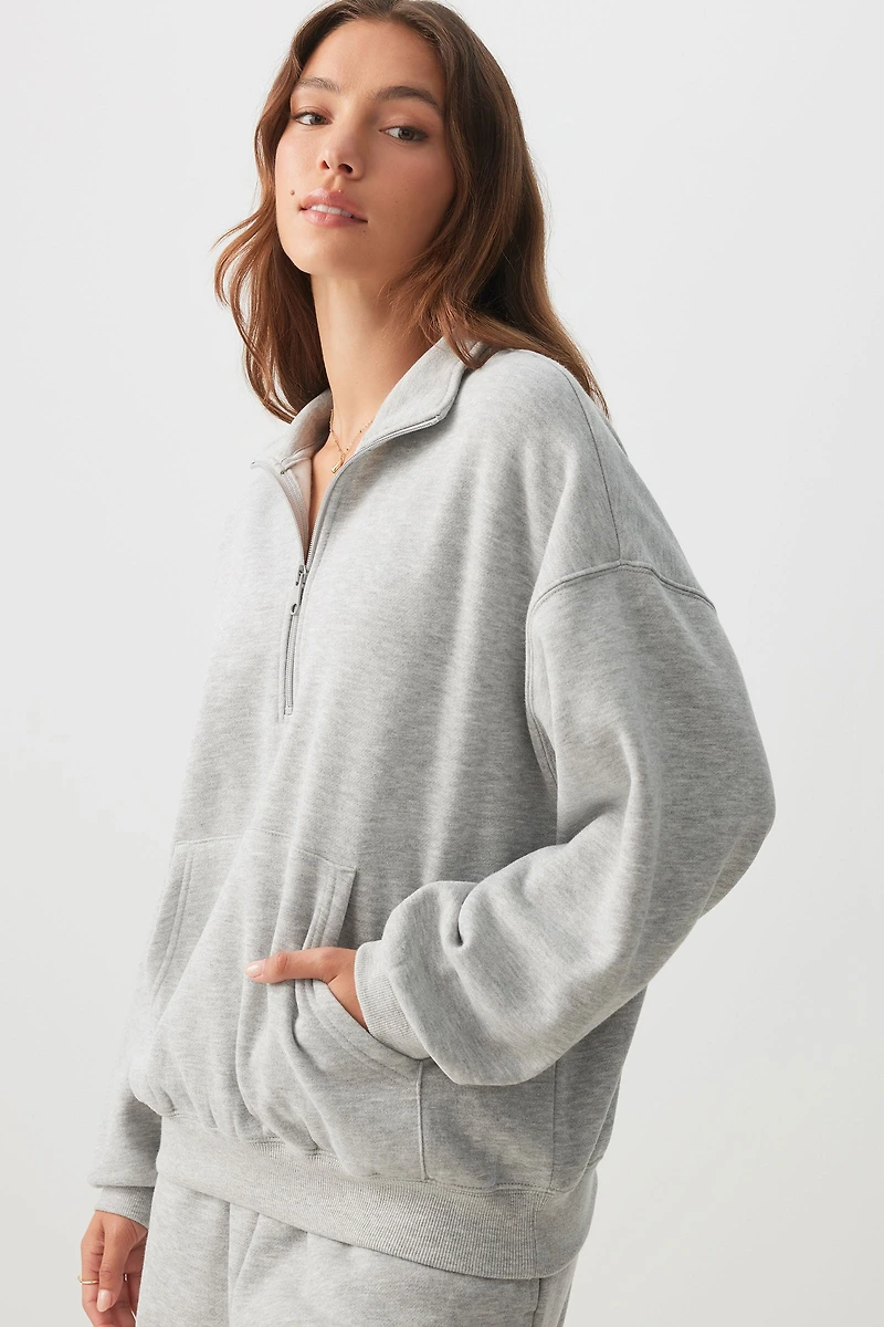 Ardene MADESOFT Fleece Oversized Half Zip Sweatshirt in Cobblestone Grey | Size | Polyester/Cotton | Eco-Conscious