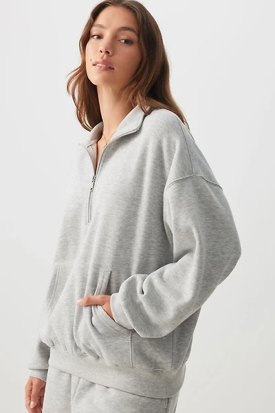 Ardene MADESOFT Fleece Oversized Half Zip Sweatshirt in Cobblestone Grey | Size | Polyester/Cotton | Eco-Conscious