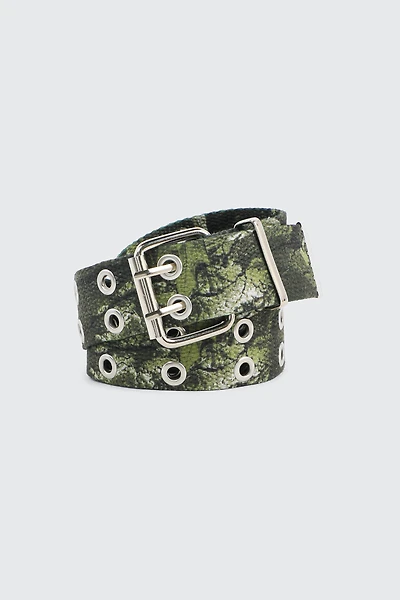 Ardene Canvas Eyelet Belt in Dark Green | Size Small | Polyester/Cotton