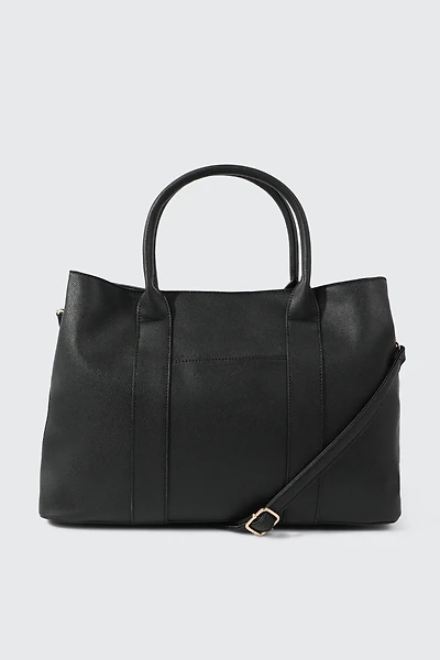 Ardene Tote Bag in Black | 100% Recycled Polyester/Faux Leather | Eco-Conscious