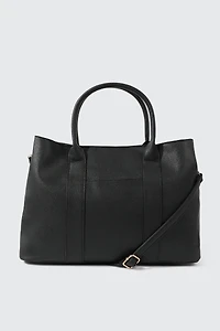 Ardene Tote Bag in Black | 100% Recycled Polyester/Faux Leather | Eco-Conscious