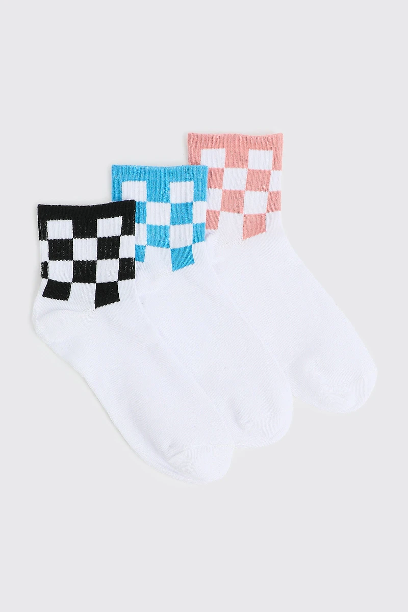 Ardene 3-Pack Checkered Demi Crew Socks | Polyester/Spandex