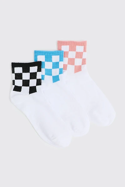 Ardene 3-Pack Checkered Demi Crew Socks | Polyester/Spandex