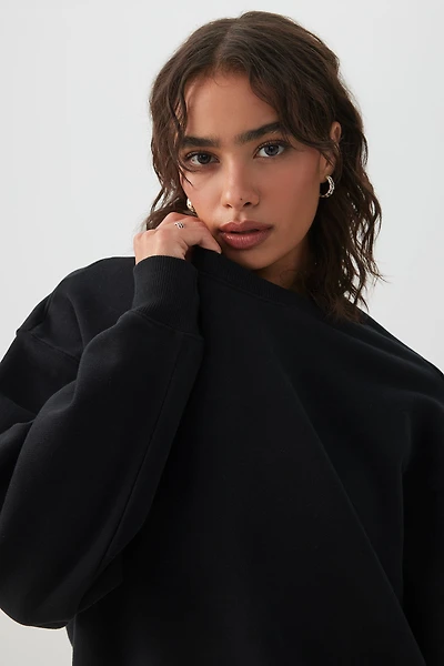 Ardene MADESOFT Fleece Crew Neck Sweatshirt in Black Licorice | Size | Polyester/Cotton | Eco-Conscious