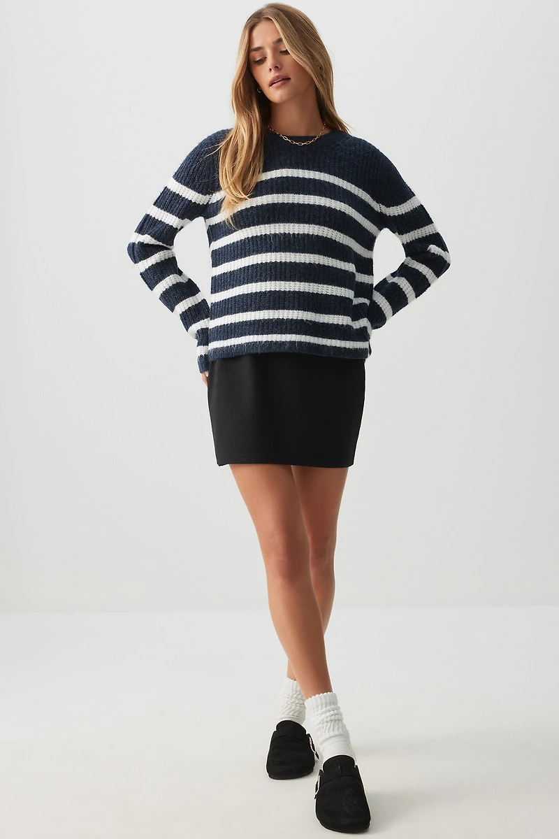 Ardene Striped Crew Neck Sweater in Dark Blue | Size | Polyester