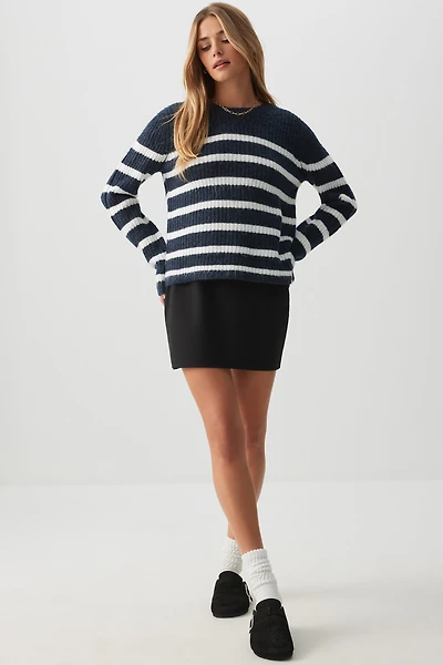 Ardene Striped Crew Neck Sweater in Dark Blue | Size | Polyester