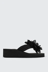 Ardene 3D Flower Wedge Flip-Flops Sandals in Black | Size 6