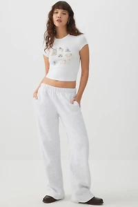 Ardene Washed Wide Leg Sweatpants in Light Grey | Size | Polyester/Cotton | Fleece-Lined