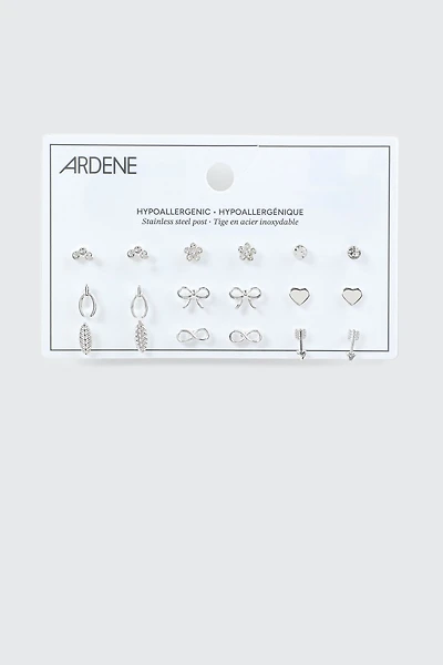 Ardene 9-Pack Assorted Earrings in Silver | Stainless Steel