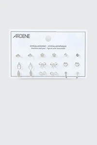 Ardene 9-Pack Assorted Earrings in Silver | Stainless Steel