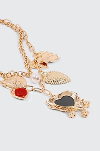 Collier deux rangs volumineux à breloques cœurs