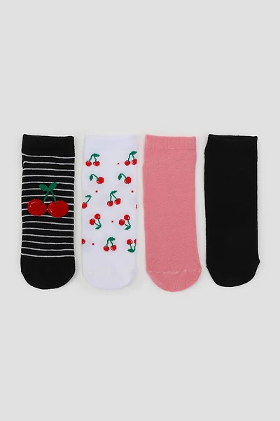 Ardene 4-Pack Cherry Ankle Socks | Polyester/Spandex