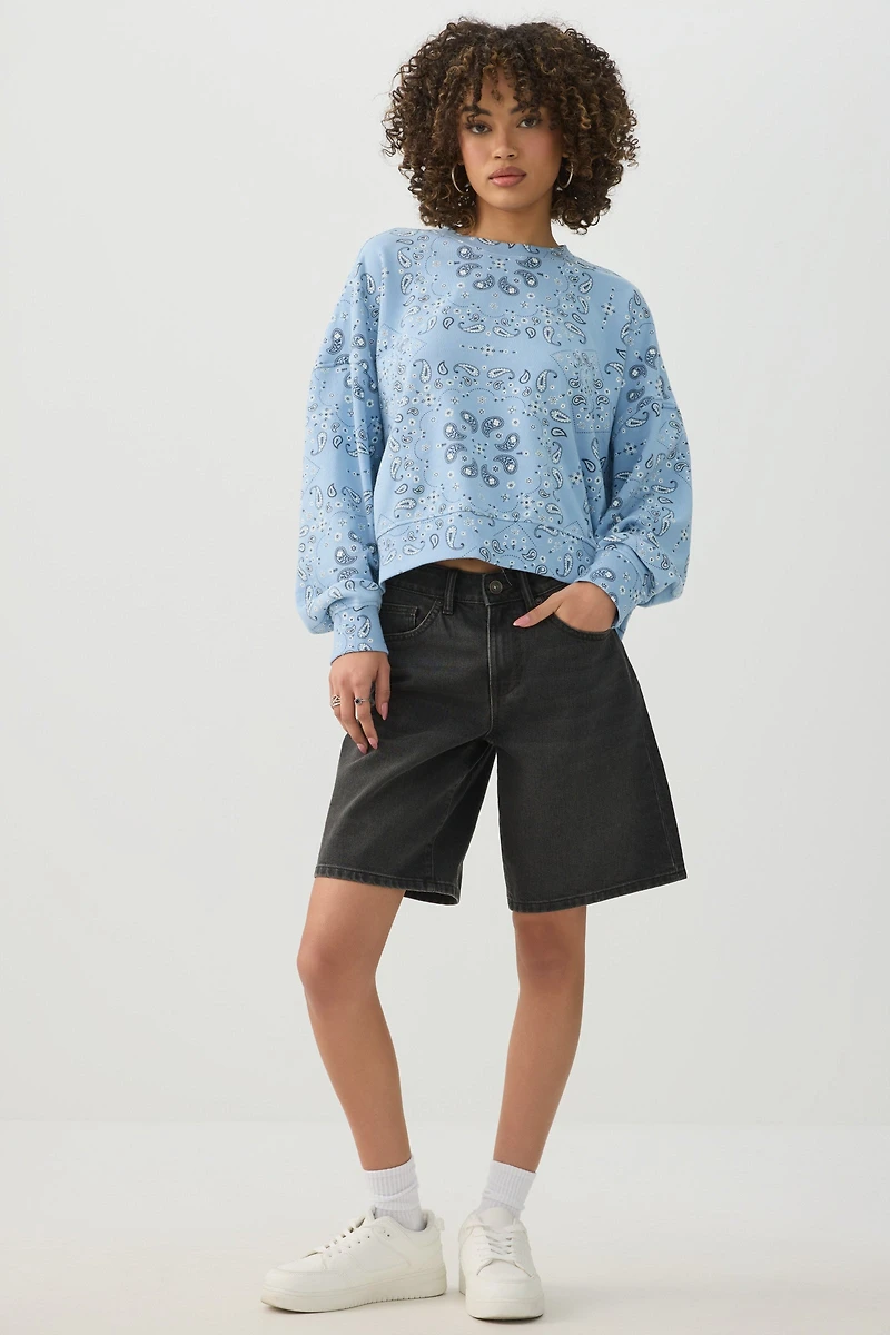 Chandail à col rond en jersey bouclette imprimé