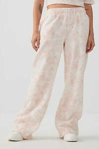 Ardene Pink Camo Wide Leg Sweatpants | Size | Polyester/Cotton | Fleece-Lined