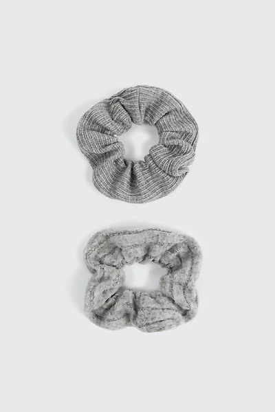 Ardene 2-Pack Super Soft Rib Scrunchies in Grey | Polyester/Elastane