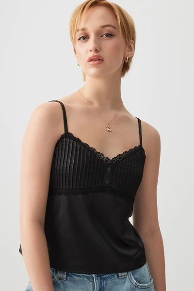Ardene Satin Pleated Bust Tank Top in | Size | Polyester/Spandex