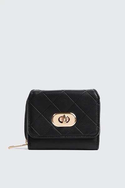 Ardene Small Turn lock Wallet in Black | Faux Leather/Polyester