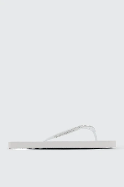 Ardene Rhinestone Strap Flip-Flops Sandals in White | Size | Eco-Conscious