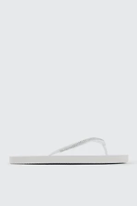 Ardene Rhinestone Strap Flip-Flops Sandals in White | Size | Eco-Conscious