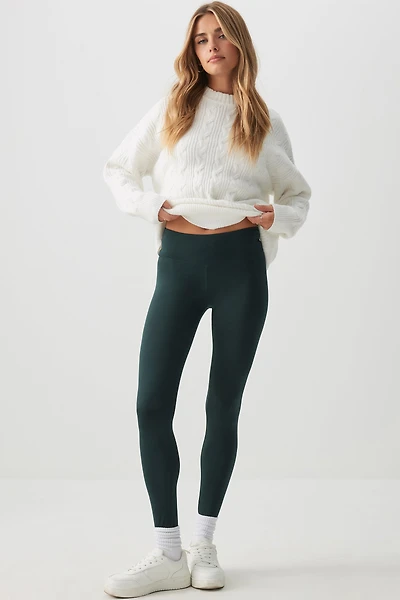 Ardene Super Soft Wide Waistband Leggings in Dark Green | Size | Polyester/Spandex | Eco-Conscious