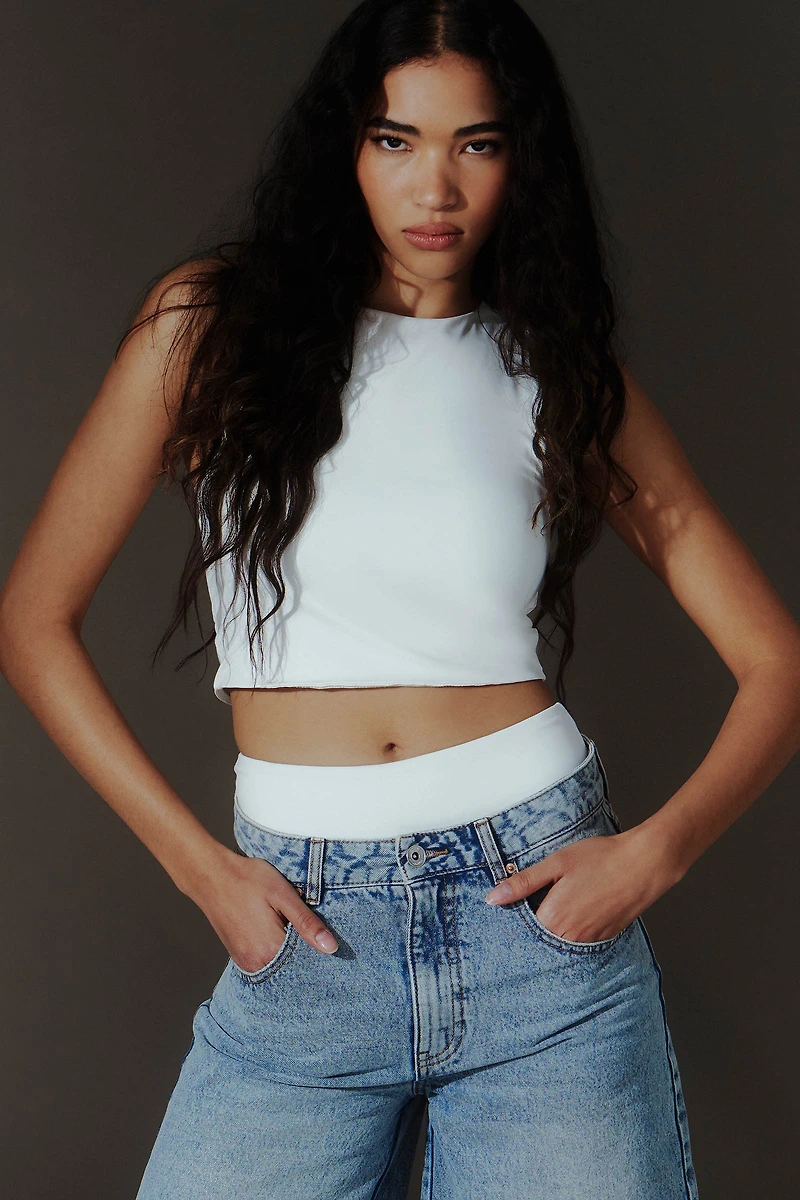 Ardene Contour Ultra Crop Crew Neck Tank in White | Size Large | Elastane/Polyamide