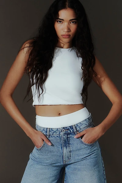 Ardene Contour Ultra Crop Crew Neck Tank in White | Size Large | Elastane/Polyamide