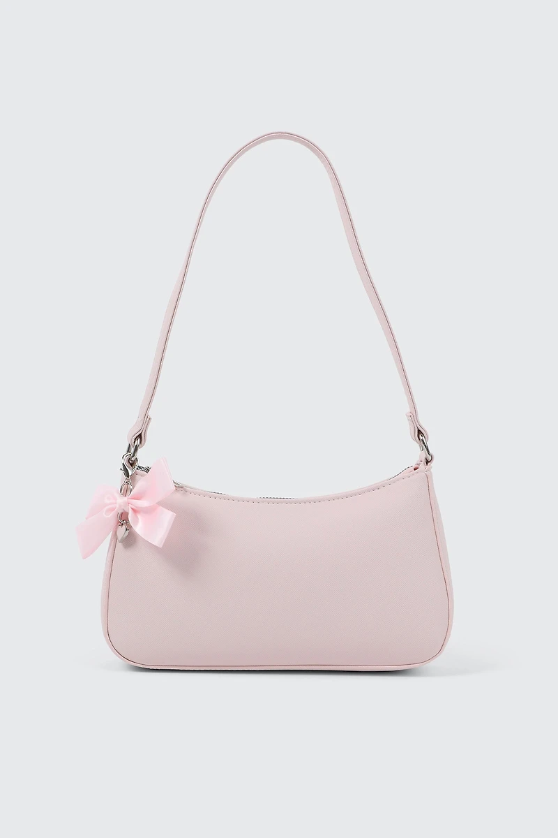 Ardene Kids Shoulder Bag with Bow Charm in Light Pink | Faux Leather/Polyester