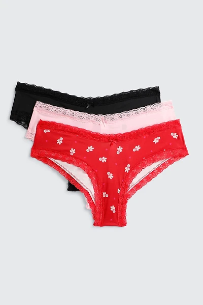Ardene 3-Pack Microfiber Cheeky Panty Panties in Red | Size | Polyester/Elastane