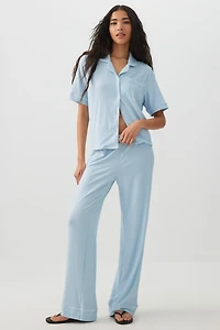 Ardene HUSHKNIT Short Sleeve PJ Set in Light Blue | Size | Polyester/Spandex | Eco-Conscious
